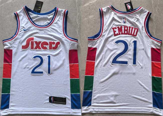 Mens Philadelphia 76ers #21 Joel Embiid White 2024 25 City Edition Stitched Jersey->philadelphia 76ers->NBA Jersey